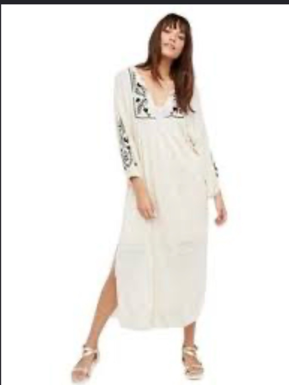 Free People Long Cream Midi with Black Embroidery